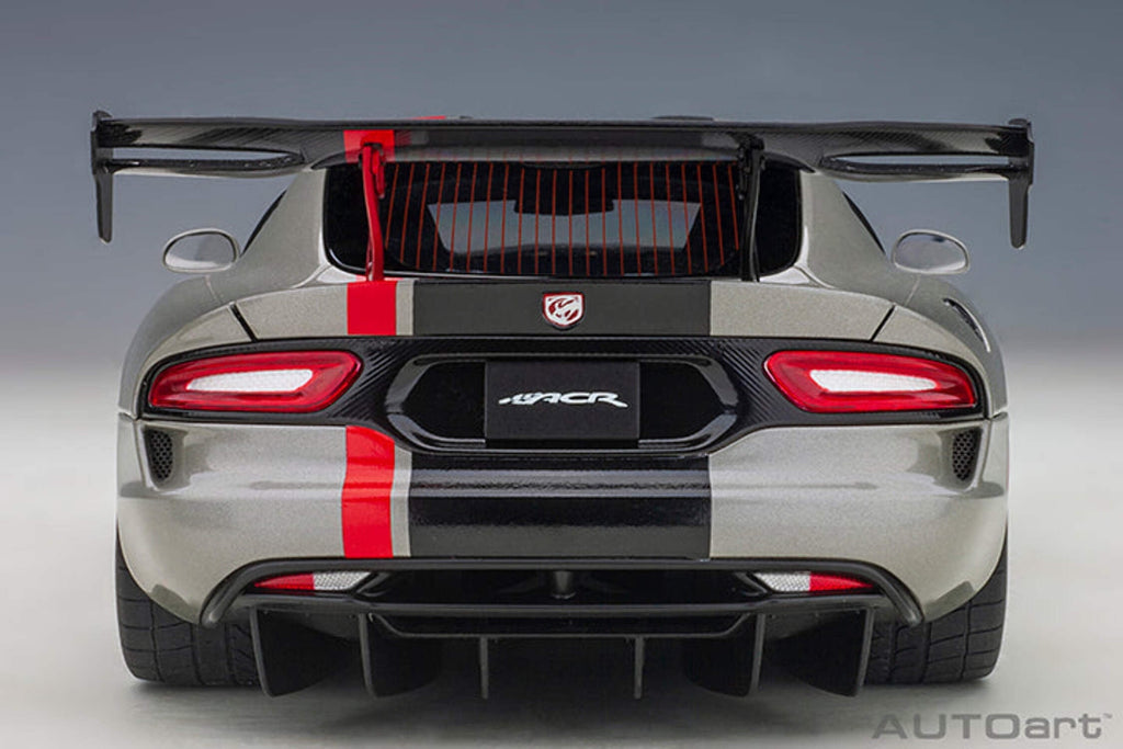 2017 Dodge Viper ACR Billet Silver Metallic with Black and Red Stripes 1/18 Model Car by Autoart