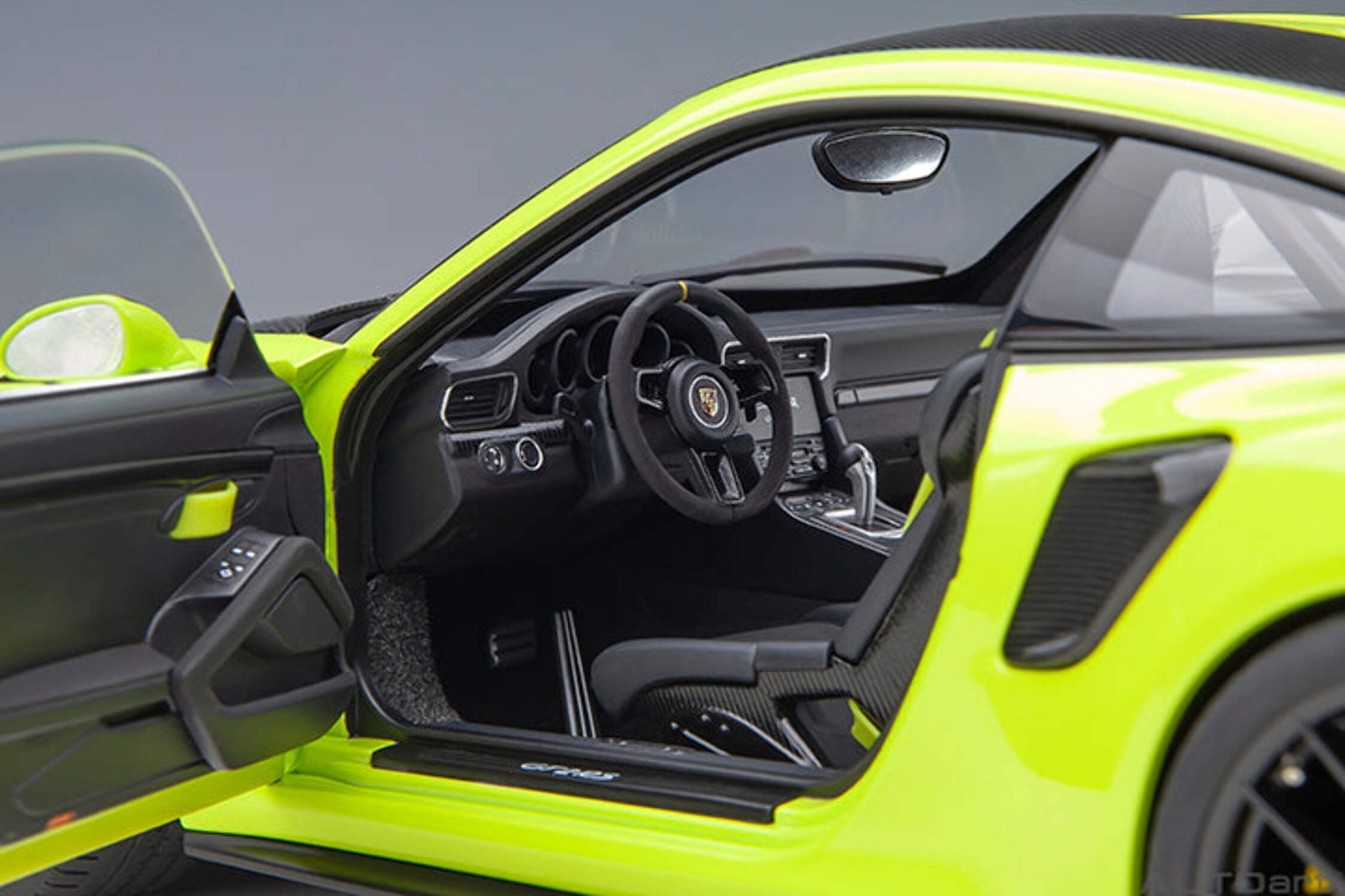 Porsche 911 (991.2) GT2 RS Weissach Package Acid Green with Carbon Stripes 1/18 Model Car by Autoart