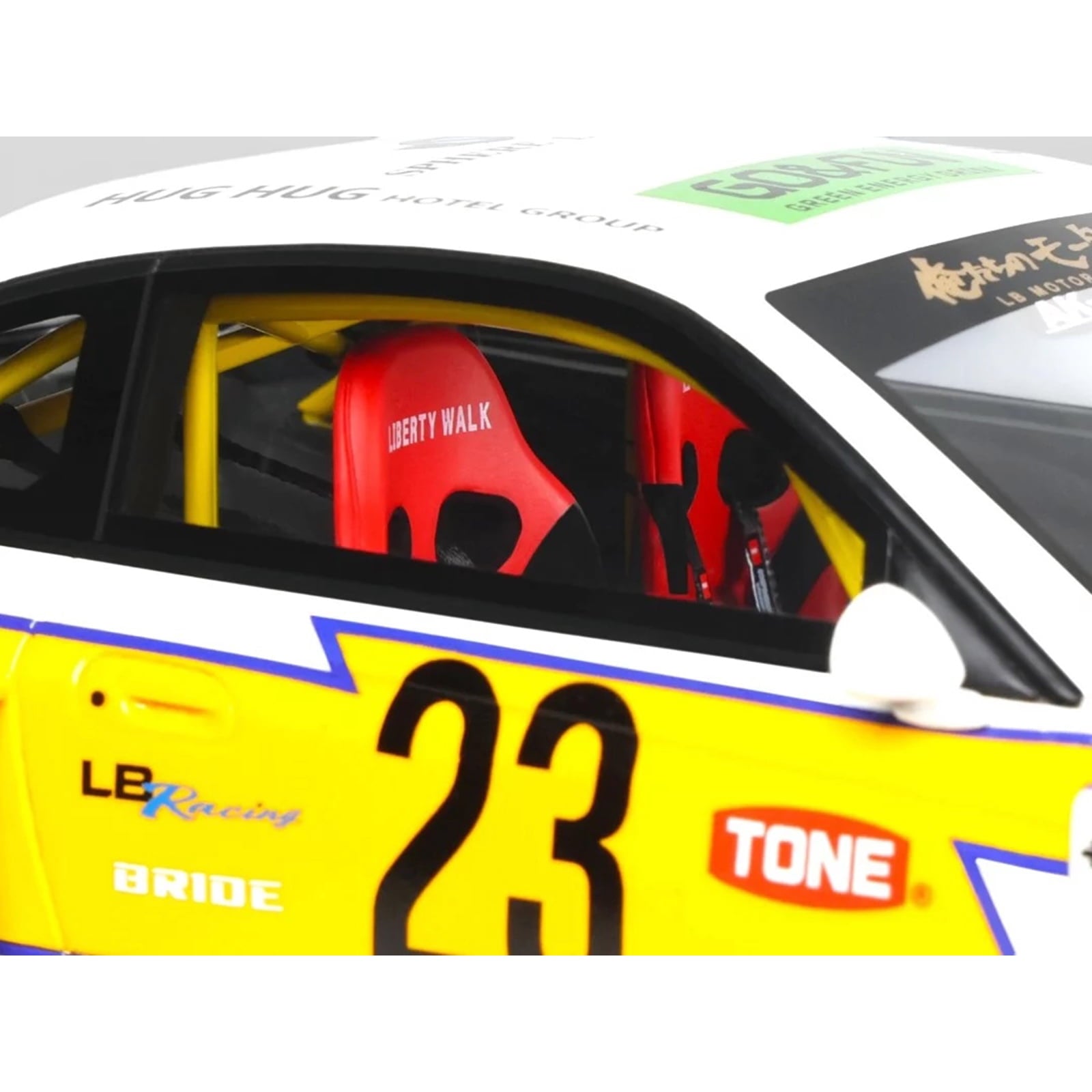 2021 Nissan Silvia (S15) LB-Super Silhouette RHD (Right Hand Drive) #23 White with Yellow Stripes 1/18 Model Car by GT Spirit