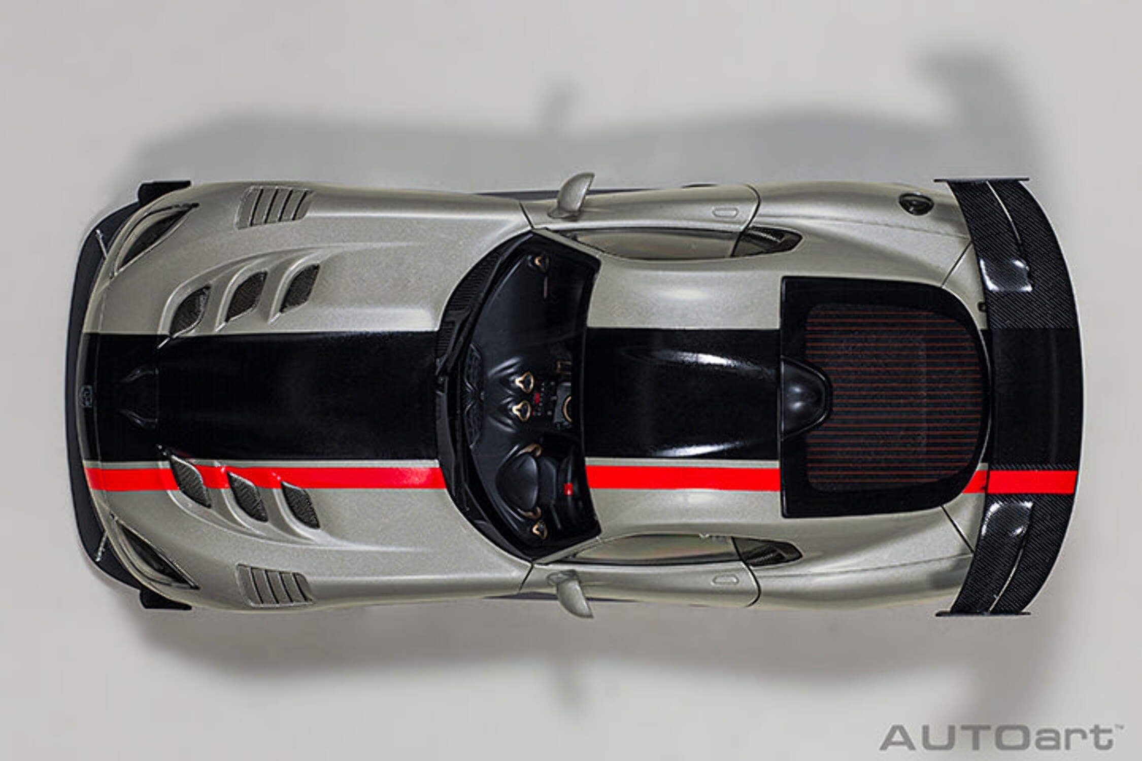 2017 Dodge Viper ACR Billet Silver Metallic with Black and Red Stripes 1/18 Model Car by Autoart