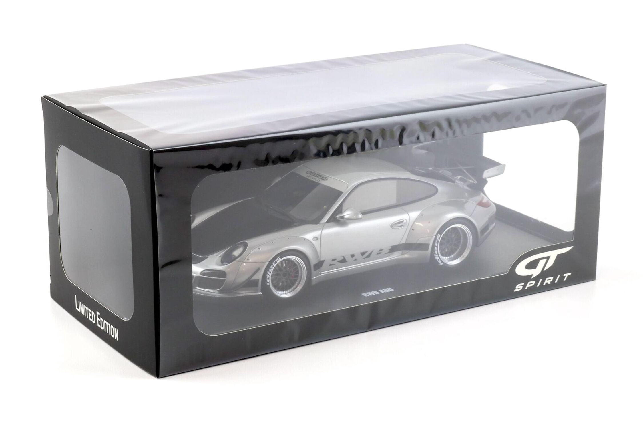 2024 Porsche 911 RWB Abu Silver Metallic with Black Hood 1/18 Model Car by GT Spirit